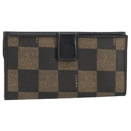 FENDI Portefeuille Long en Toile Pécan Noir Marron Noir Marron Auth 158174 Marron Noir
