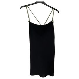 Zara Black Mini Dress with Neon Green Rhinestone Straps Black