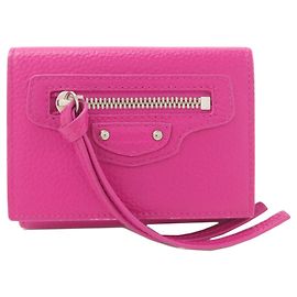 Billetera de cuero plegable compacta Balenciaga Rosa