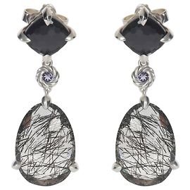 Brincos Chatelaine em prata esterlina, quartzo rutilado e orquídea negra de David Yurman Outro