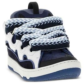 Lanvin Curb Sneakers White Navy Blue Deerskin 43 White Navy blue