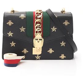 Borsa a spalla in pelle Gucci Sylvie Sherry Line B-Star Nero D'oro