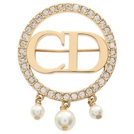 Christian Dior Gold-Plated Logo Brooch White Golden Other