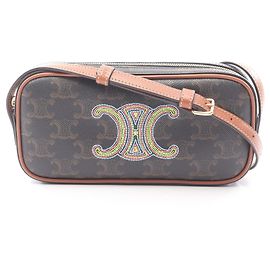 Céline Mini borsa a tracolla Triomphe in pelle Celine Marrone Nero Multicolore