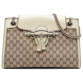 Gucci Brown Large GG Canvas Emily Shoulder Bag Brown Beige Other