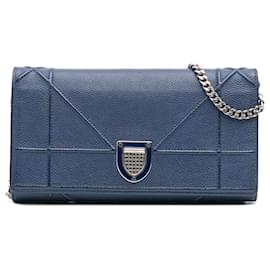 Dior-Dior Blue Grained Calfskin Diorama Croisiere Wallet on Chain-Blue
