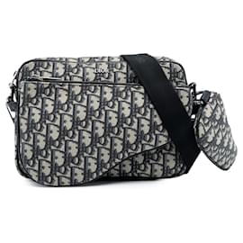 Dior-Dior Blue Oblique Canvas Saddle Triple Pouch-Blue