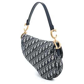 Dior-Dior Blue Oblique Canvas Saddle Bag-Blue