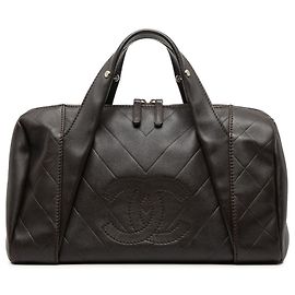 Bolsa de boliche Chanel em couro de cordeiro marrom médio Chevron All Day Long Marrom Castanho escuro