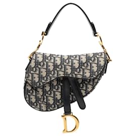 Dior-Dior Blue Mini Oblique Canvas Saddle Bag-Blue,Navy blue