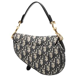 Dior-Dior Blue Mini Oblique Canvas Saddle Bag-Blue,Navy blue