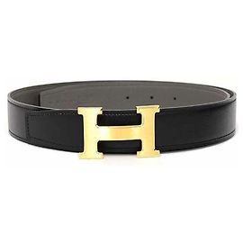 Cinto de couro Hermès preto e dourado Preto Dourado