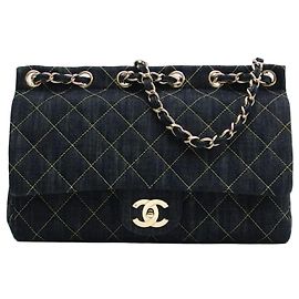 Bolsa de ombro de corrente em denim matelassé brilhante Chanel Outro