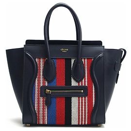 Céline Borsa a mano Celine Luggage Micro Shopper a righe Nero Bianco Rosso Blu Blu navy