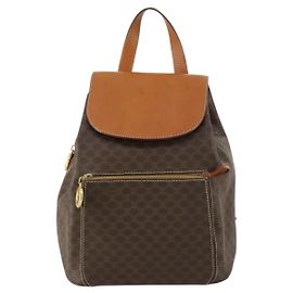 Céline Celine Vintage Macadam Rucksack aus Canvas und Leder Braun