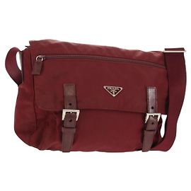 Sac messager à rabat à double boucle Prada Tessuto grand Bordeaux