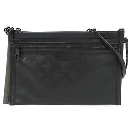 Louis Vuitton Monogram Shadow Flat Messenger Shoulder Bag Black Khaki