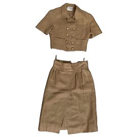 Conjunto de falda Chanel beige de algodón y seda Beige