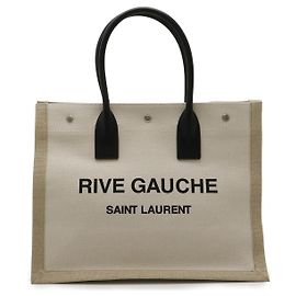 Yves Saint Laurent Saint Laurent Rive Gauche Canvas Leather Tote Bag Brown Beige