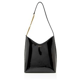 Saint Laurent Patent Leather Rendez-Vous Hobo Noir