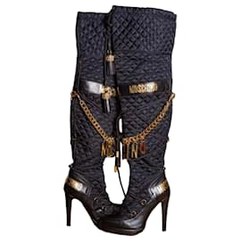 Moschino Black Leather Boots Black