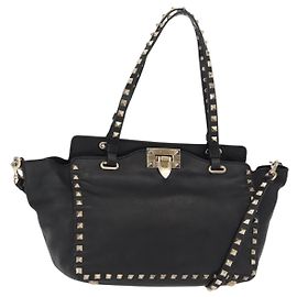Tote Rockstud en cuir texturé moyen Valentino Garavani Noir