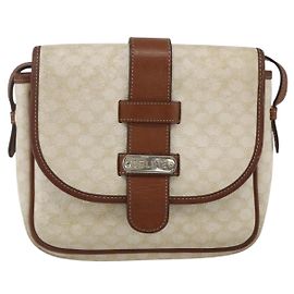 Céline Bolsa de Ombro Celine Vintage Macadam em Lona e Couro Branco