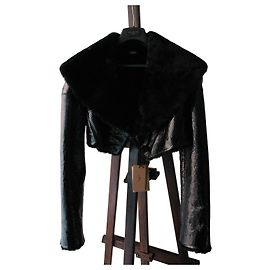 Bolero preto de couro envernizado e pele da Alaïa Preto