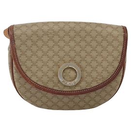 Céline Bolsa de Ombro Celine Vintage Macadam com Logo Circular em Lona e Couro Bege