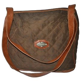 Bolsa de mão Gianni Versace em couro e lona marrom Marrom