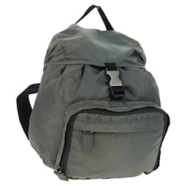 PRADA Backpack Nylon Gray Silver Auth BA9159 Brown Silvery