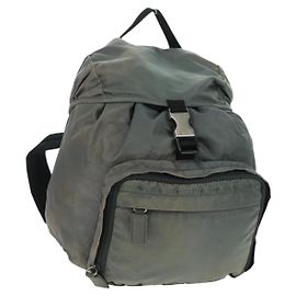 Sac à dos PRADA en nylon gris argent Auth BA9159 Marron Argenté