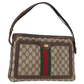 GUCCI GG Supreme Web Borsa Sherry Linea PVC Beige Oro 41 001 4085 Auth 158517 Beige D'oro