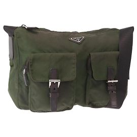 PRADA Schultertasche Nylon Khaki Silber Authentisch bs31900 Silber Khaki