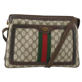 Bolsa Sherry Line GG Supreme Web da GUCCI em PVC bege e dourado 41 001 4085 Auth 156428 Bege Dourado