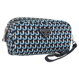 Prada Tasche Nylon Blau Silber Auth 159464 Silber Blau