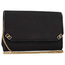 Borsa a Spalla con Catena GUCCI Nylon Nero Oro Auth 158998 Nero D'oro