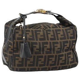 FENDI Zucca Canvas Vanity Bag Black Brown Auth 158112 Brown Black