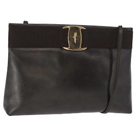 Salvatore Ferragamo Borsa a Spalla Vala in Pelle Marrone Scuro Oro Auth BA9386 D'oro Marrone scuro