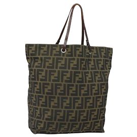 FENDI Zucca Canvas Hand Bag Brown Black Auth BA9302 Brown Black