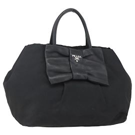 PRADA Sac à main en ruban Nylon Noir Argent Auth 160087 Noir Argenté