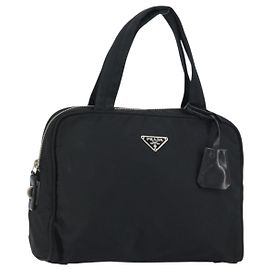 PRADA Sac à main en nylon noir argent Auth 159051 Noir Argenté