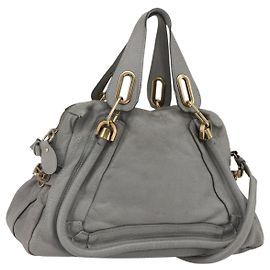 Chloé Bolsa de Mão Chloe Paraty em Couro 2 em 1 Cinza Dourado Auth ka1384 Marrom Dourado