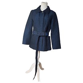 Vintage Courreges Floral Emblossed Canvas Coat Navy M Navy blue