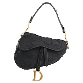 Dior-Dior Saddle Classic Bag Canvas Shoulder Bag in Black-Black