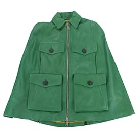 DSQUARED2 Green Leather Cape Jacket, Style S75AM0561, Size 38 Green