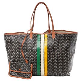 Borsa a Spalla Goyard Saint Louis GM in PVC e Pelle Marrone Beige