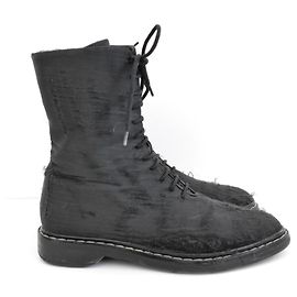 The Row Fara Distressed Silk Combat Boots Black