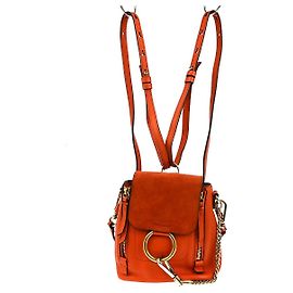 Chloé Chloe Faye Backpack Leather and Suede Mini Orange