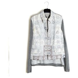 Hermès Twillaine Set FR40 Margiela Graues Seiden-Kaschmir-Ensemble UK12 US10 Grau
